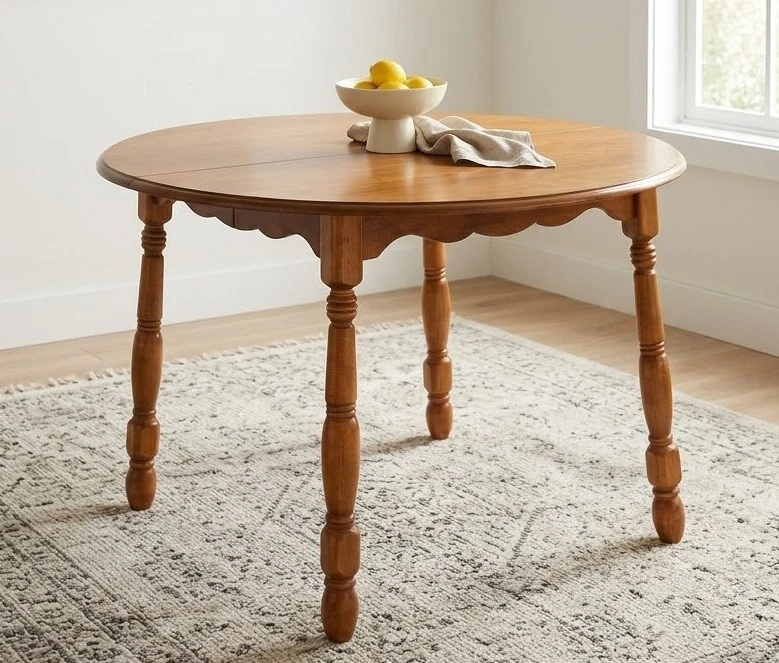 Vintage Solid Wood Round Dining Table with 18" Extension Leaf.