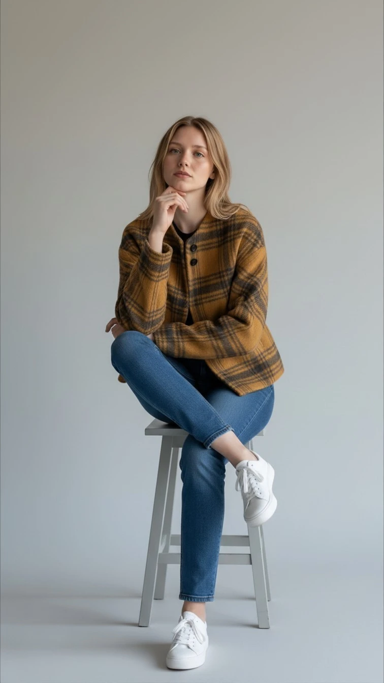 Brown Plaid Wool-Blend Jacket - photo 2