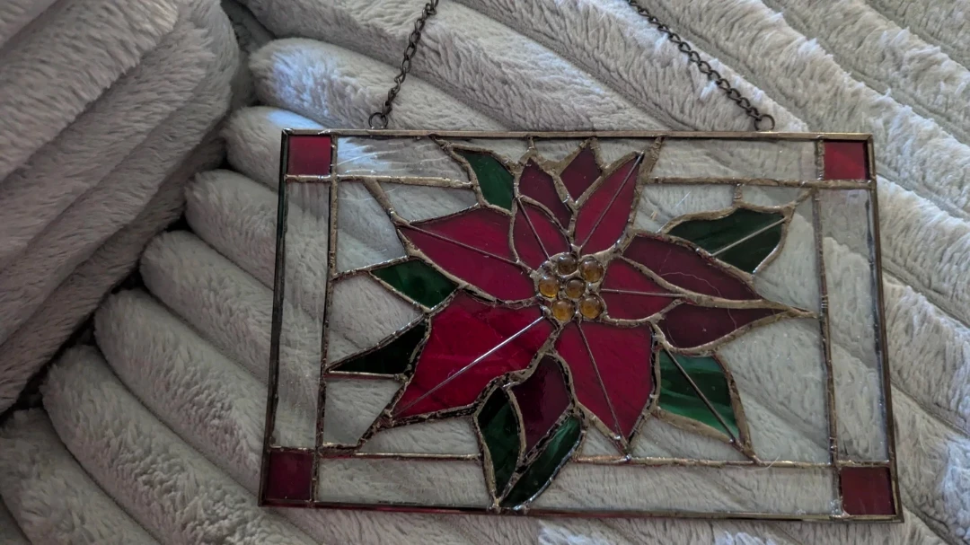 Stained Glass Poinsettia Window Hanging
