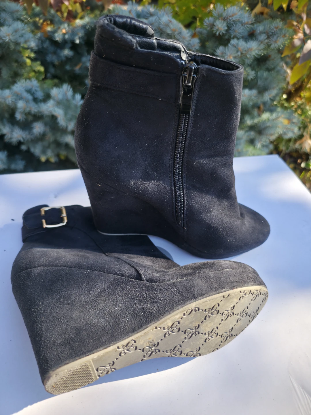 x-miima Black Suede Wedge Ankle Boots
