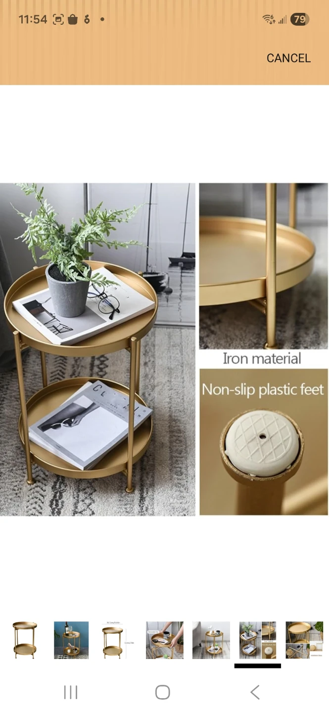 Gold Round Metal Side Table with Removable Tray - photo 2