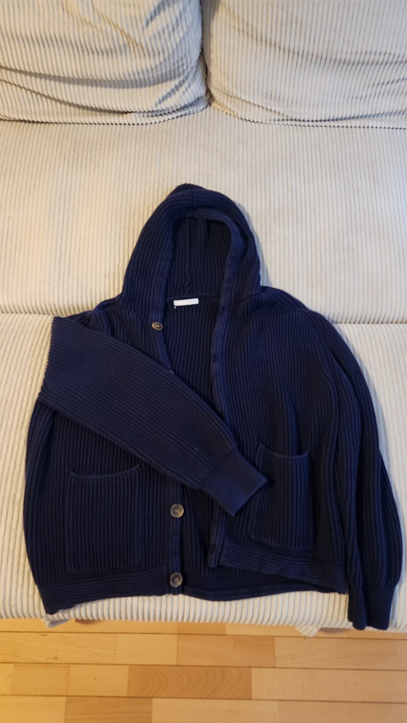 Zara Navy Blue Ribbed Knit Cardigan