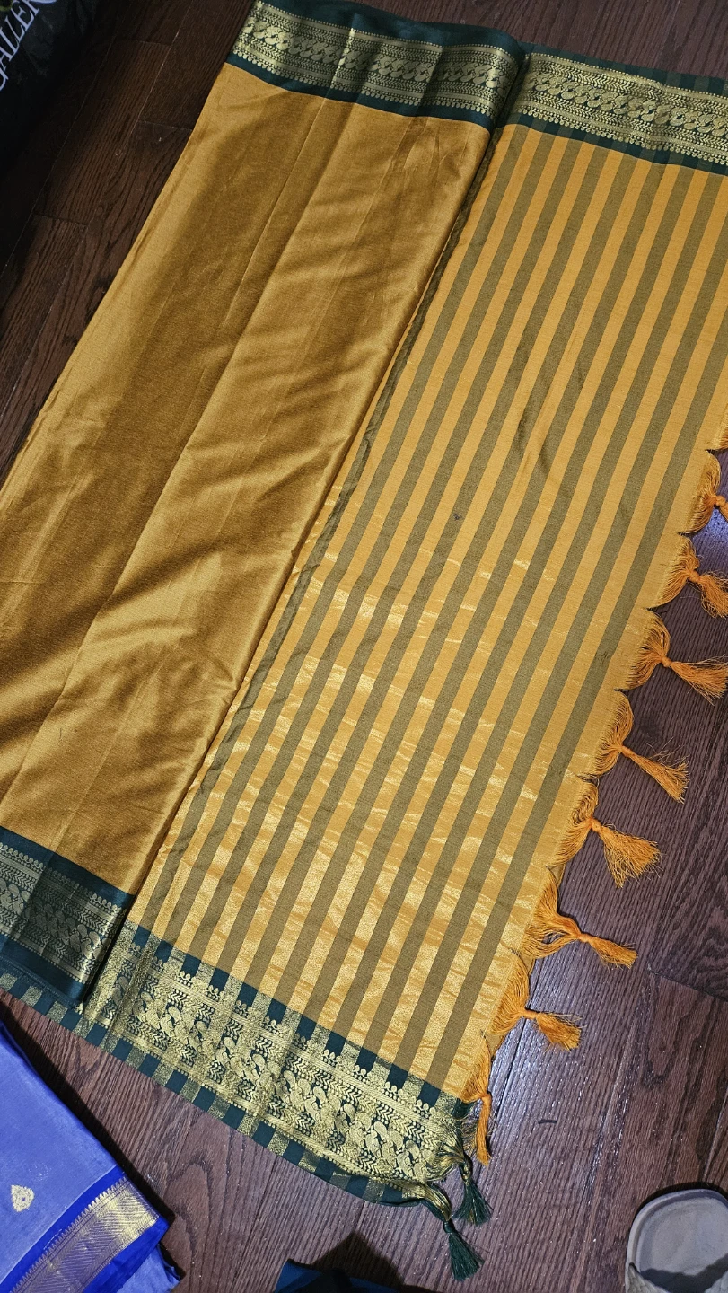 Mustard Yellow Saree with Green Border - photo 4