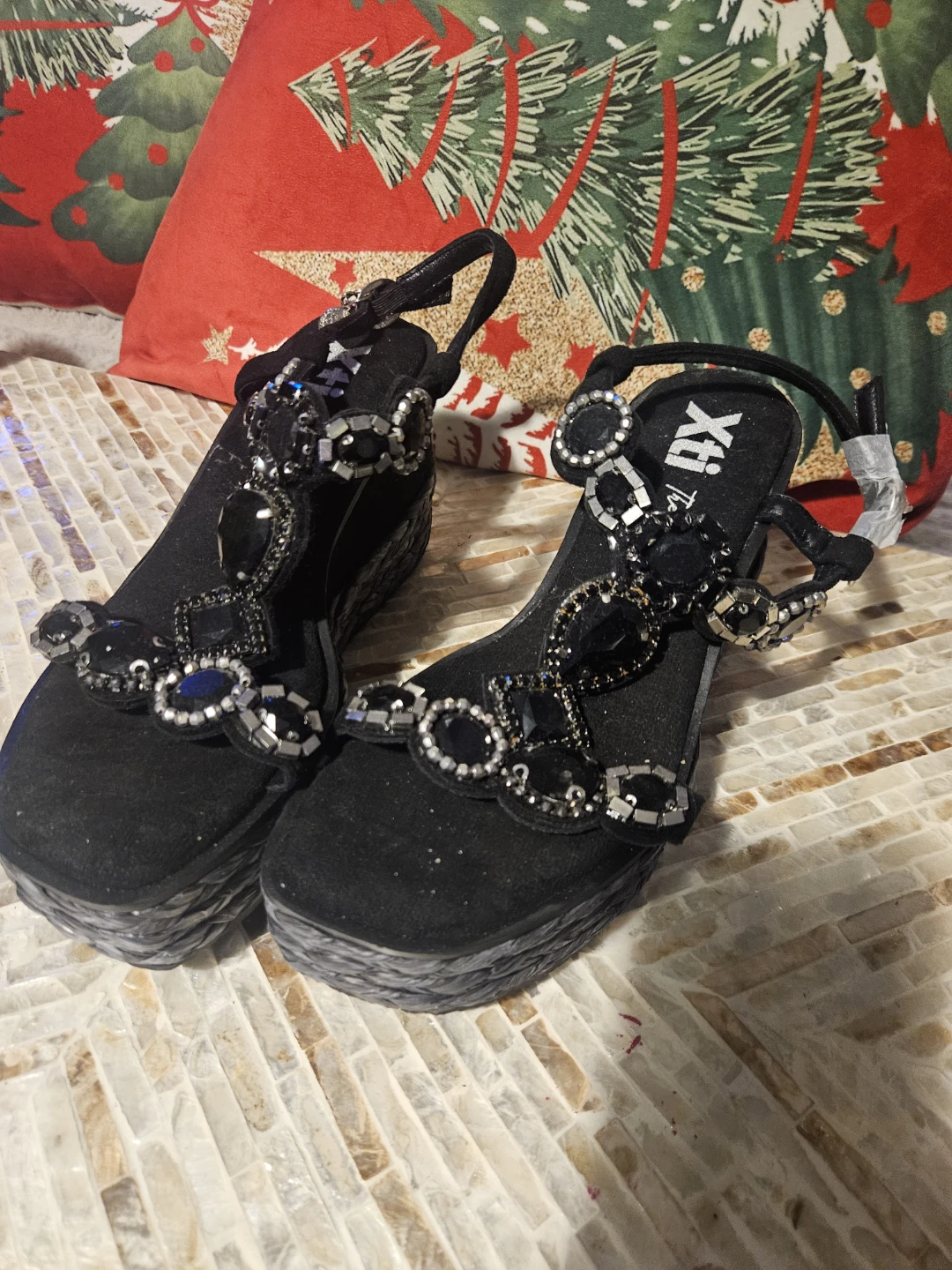 Xti Jewelled Platform Wedge Sandals