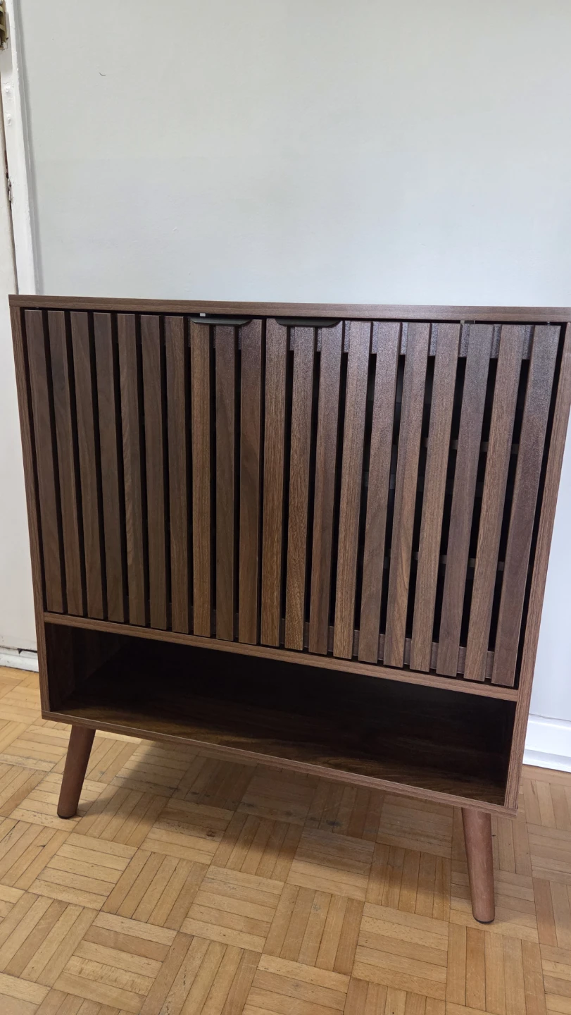 Mid-Century Walnut-Tone Slatted Shoe Cabinet – Open Shelf *new - photo 2