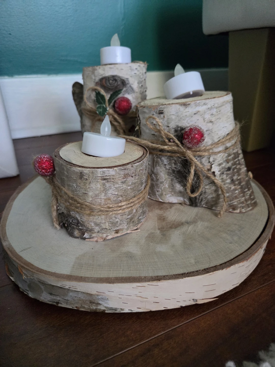 Rustic Birch Wood Candle Holder Set