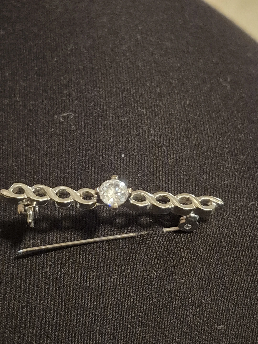Silver  Tone CZ Bar Brooch