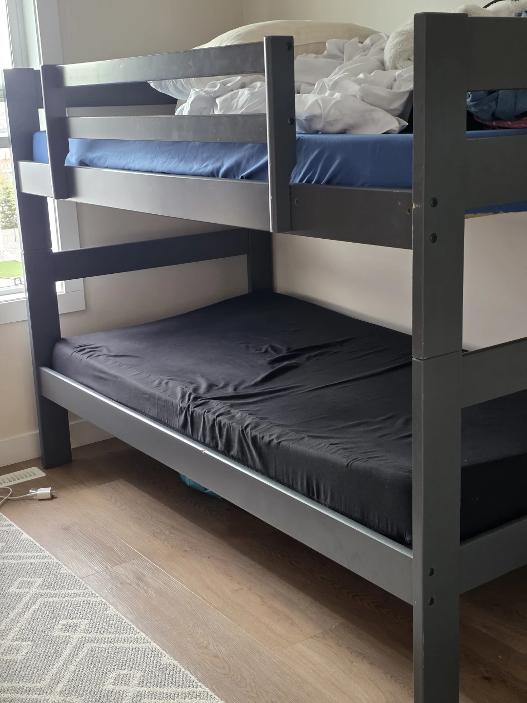 Grey twin over twin bunk bed