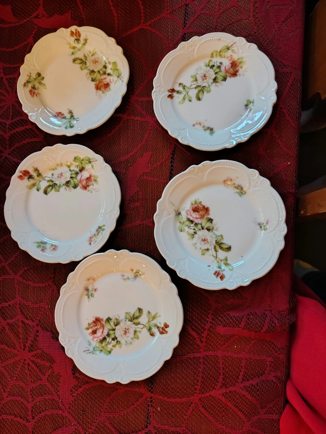 Set of 5 Vintage Floral Porcelain Plates