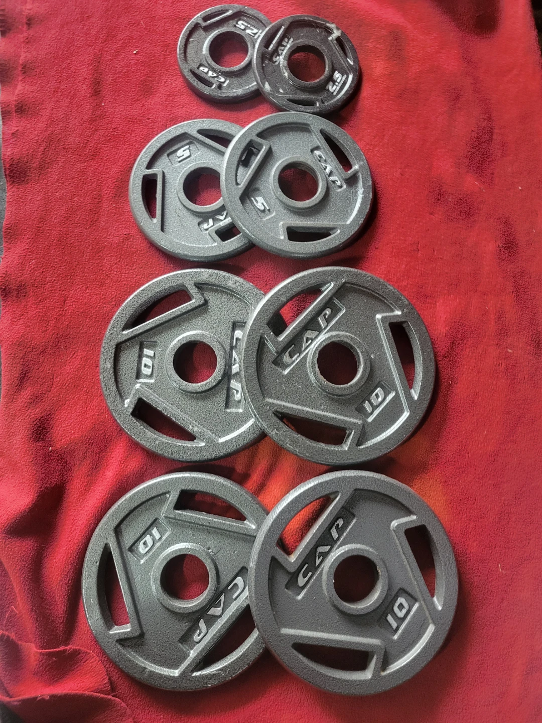CAPS. OLYMPIC.  2" HOLE  55LB PLATES TOTAL