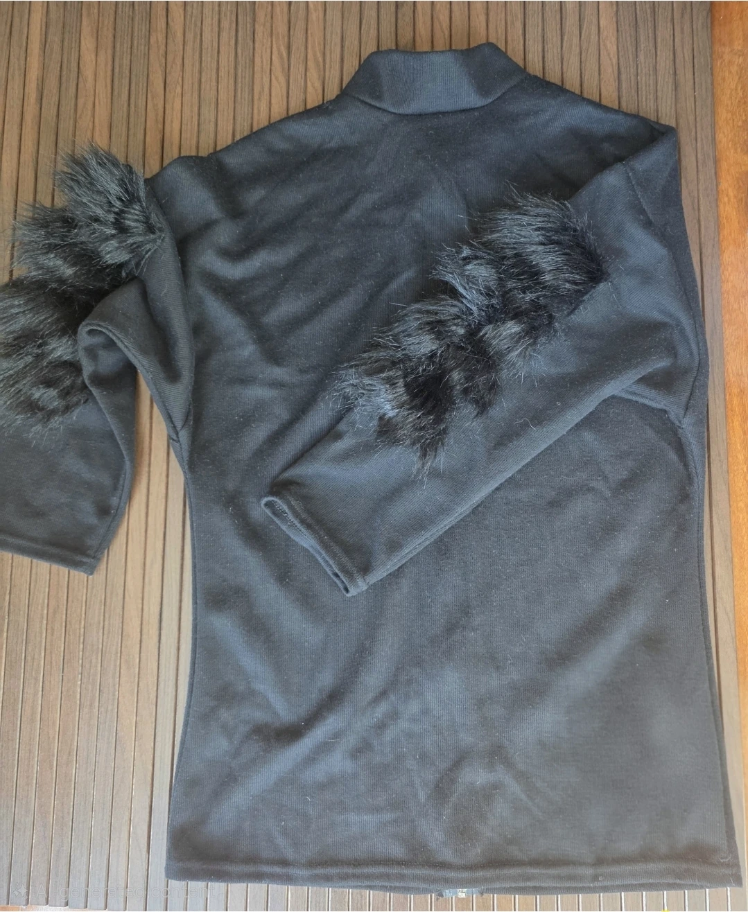 Black knit cardigan with faux fur arm details