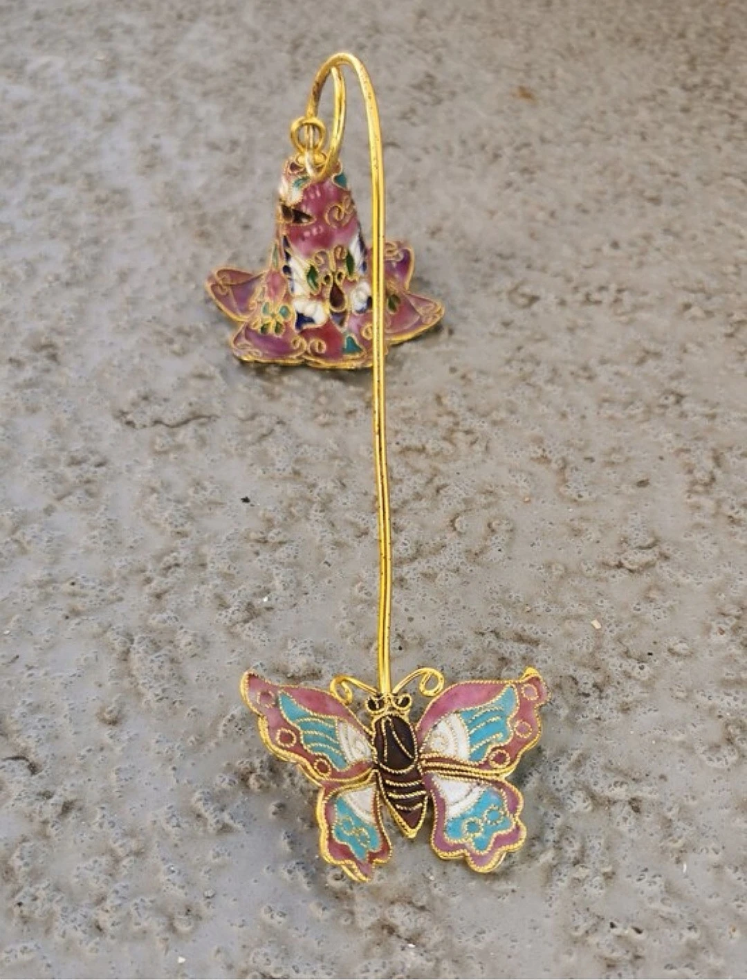 Vintage Cloisonné Floral Bell Butterfly Candle Snuffer - photo 4