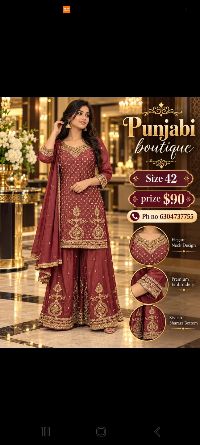 Maroon Punjabi Sharara Suit Set Size 42