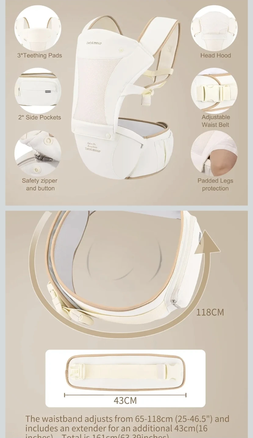 New Bebamour Baby Carrier with Hip Seat,All-Position Breathable - photo 4