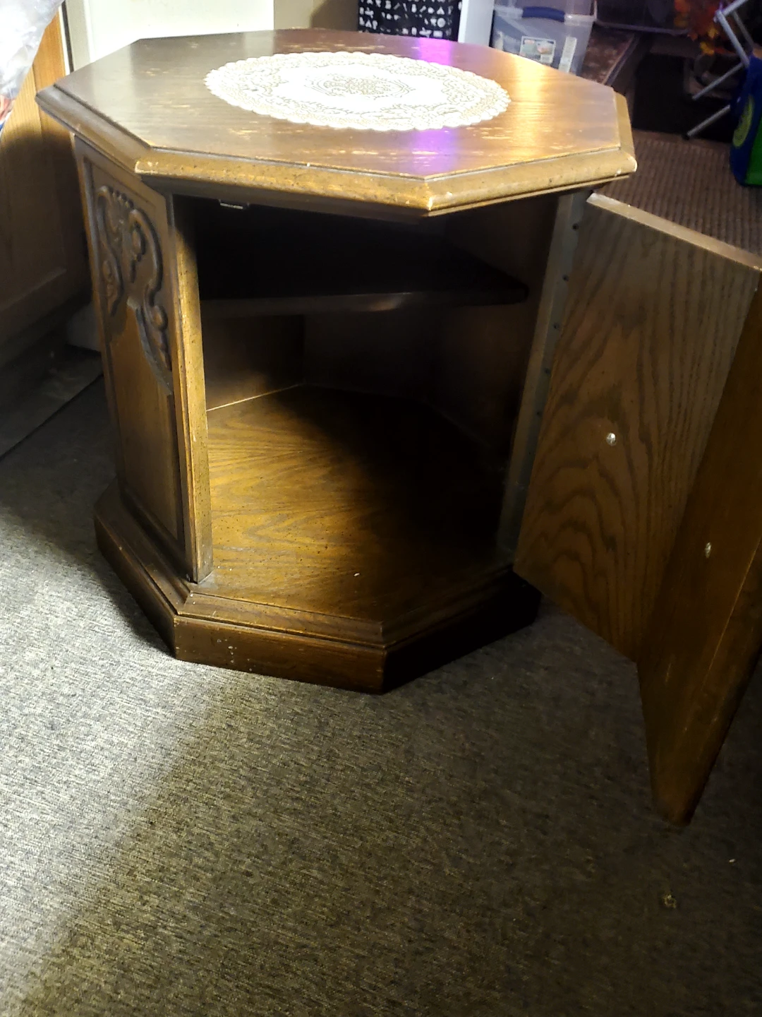 Vintage Octagonal Wood Side Table - photo 2