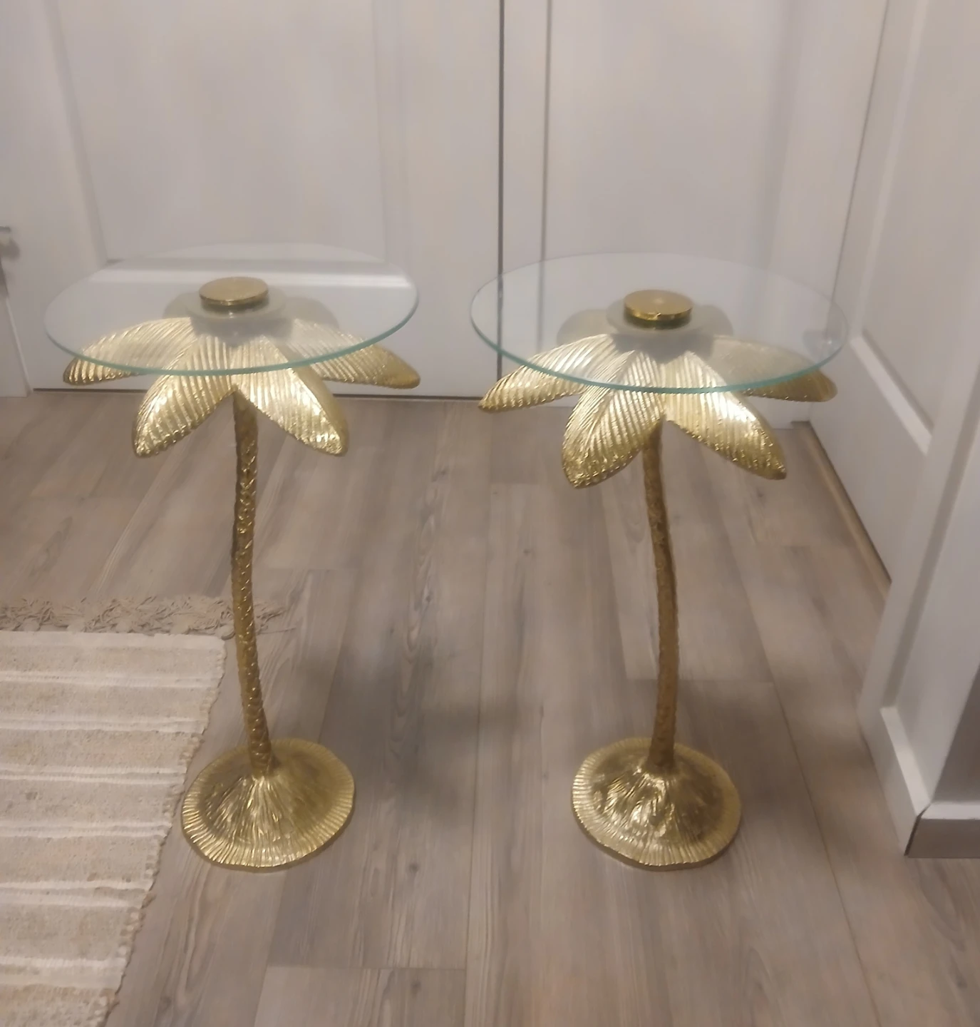 Set of Two Gold Palm Tree Side Tables
