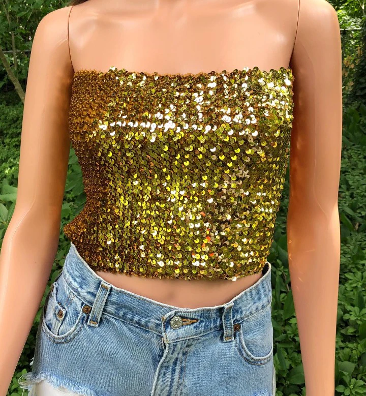 Vintage Disco 🪩 A.Brod Gold Sequin Tube Top