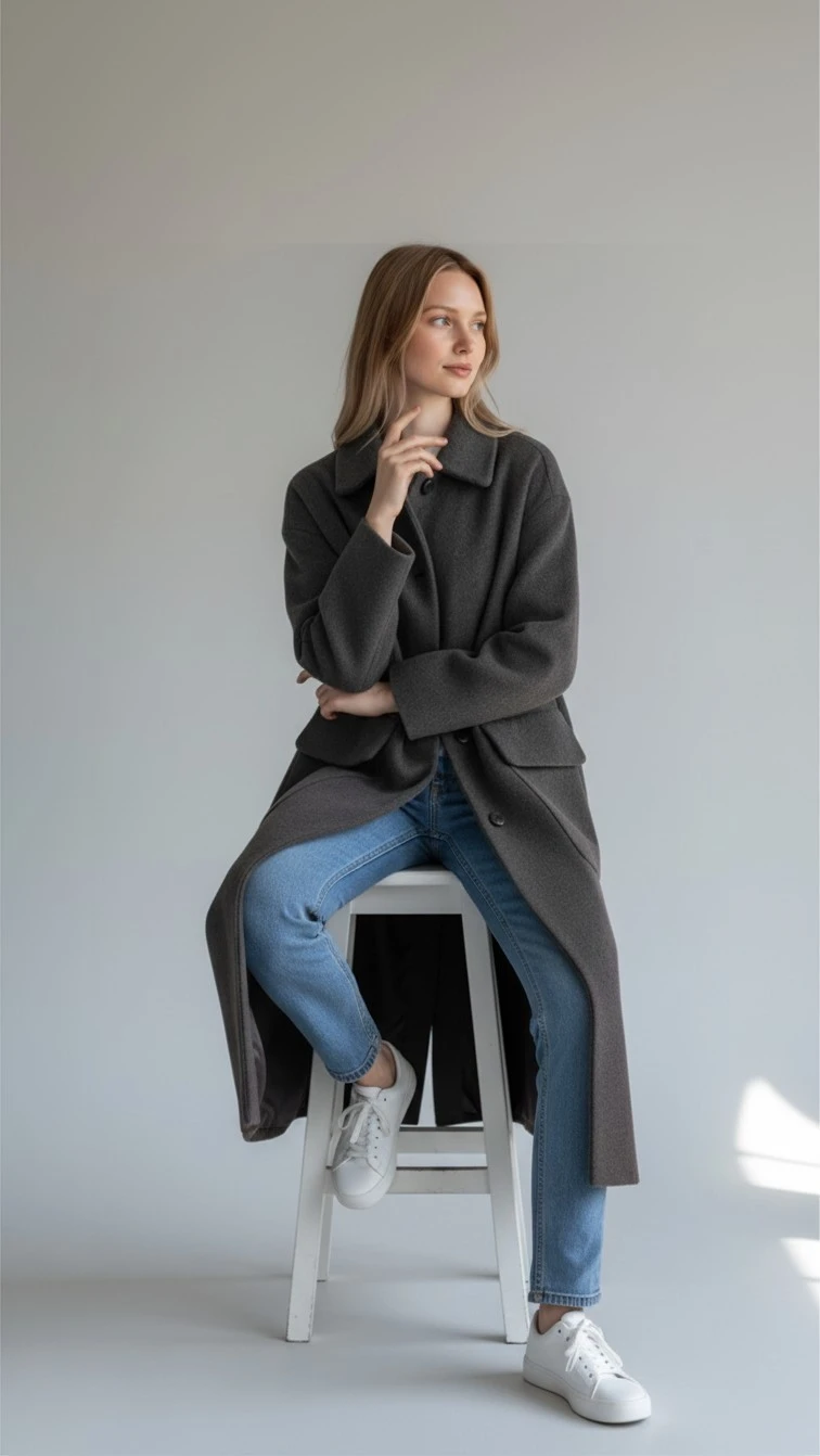 Dark Grey Wool-Blend Long Coat small and medium-sized - photo 3