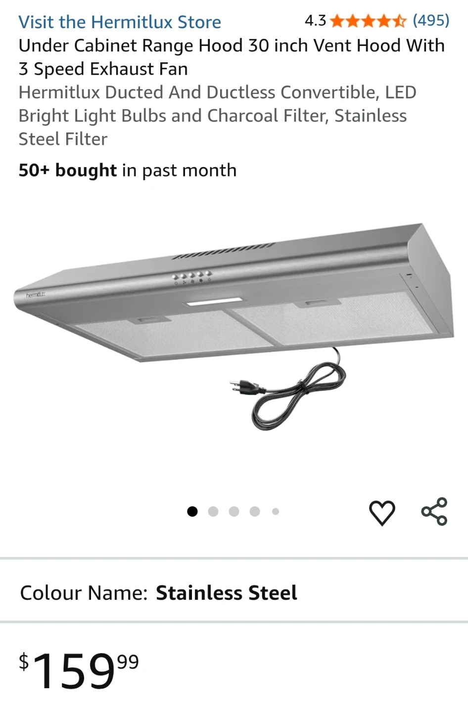 Hermitlux 30 Inch Under Cabinet Range Hood - photo 5