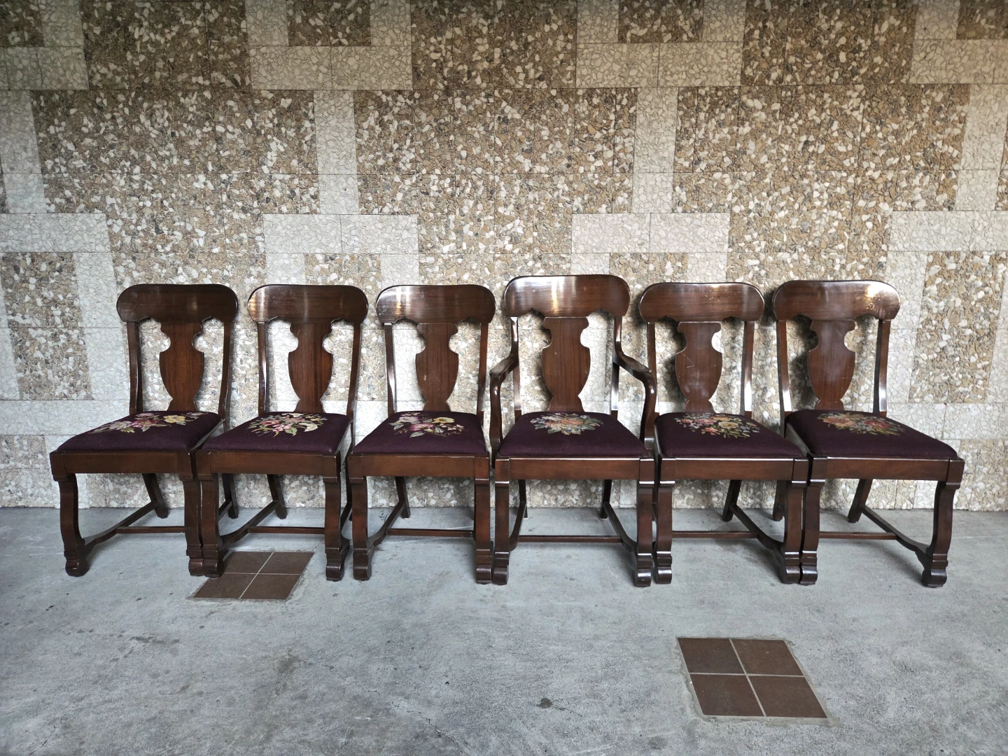 Set of 6 Vintage Solid Mahogany Dining Chairs - photo 2