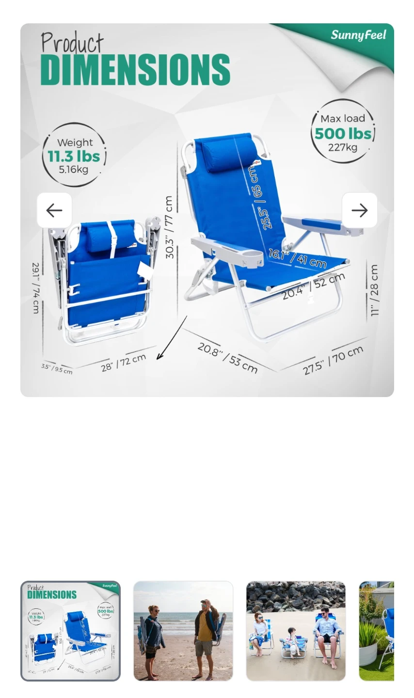 SunnyFeel Extra Wide 28" Low Backpack Beach Chair