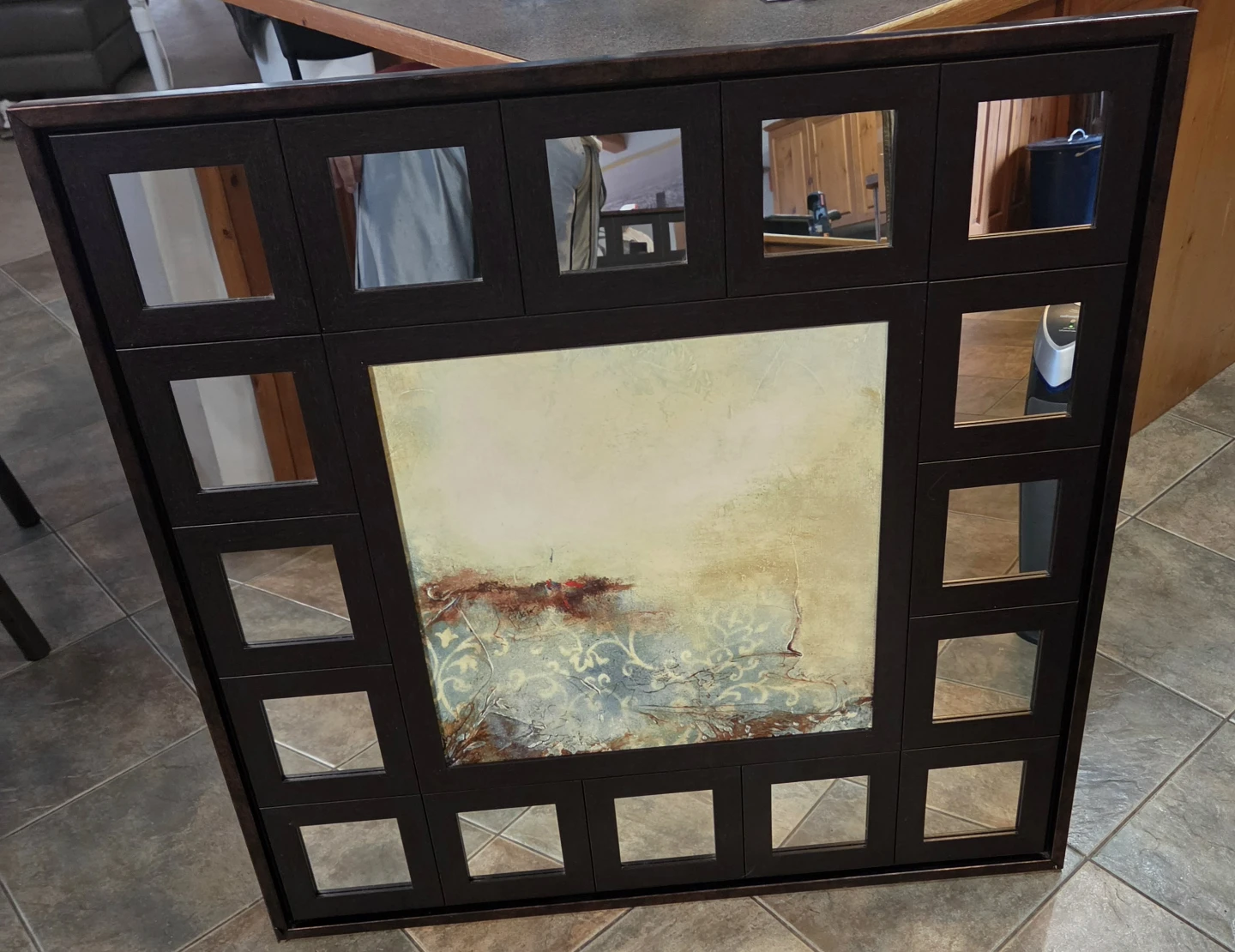 Large 16 grid mirror frame w abstract center artwork. 40 x 40 in - photo 4