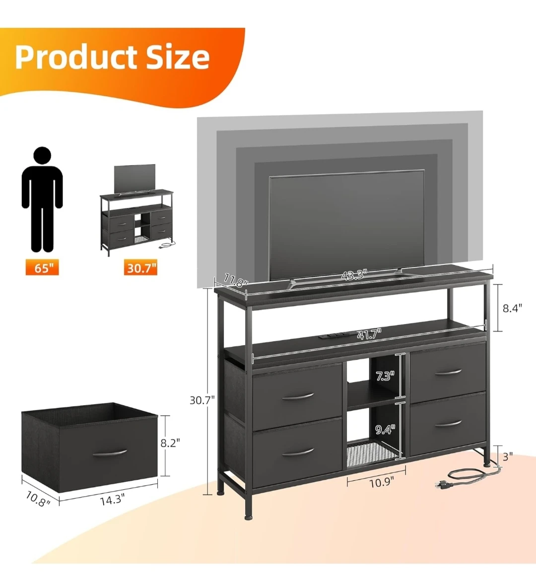 Black TV Stand with LED Lights and Storage Drawers