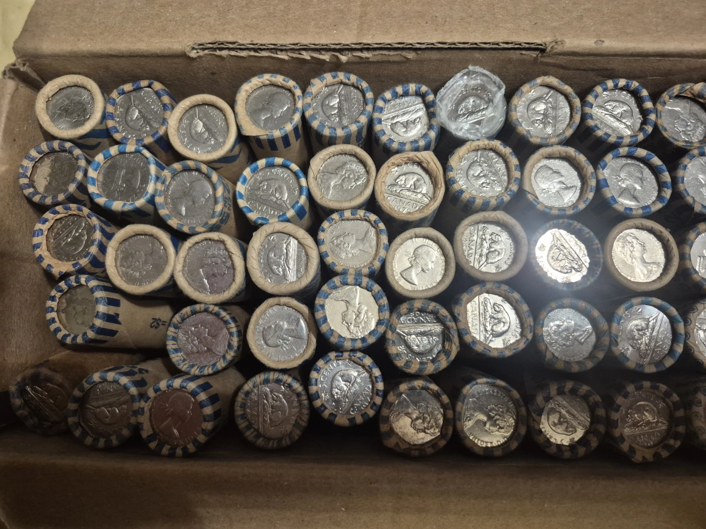 Collection of Canadian Nickels in Coin Rolls 50 1940+