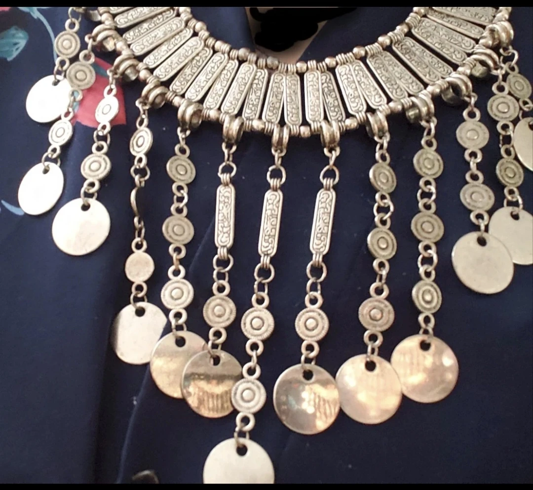 New bohemian Silver-Tone Coin Statement Necklace and Earring Set - photo 5