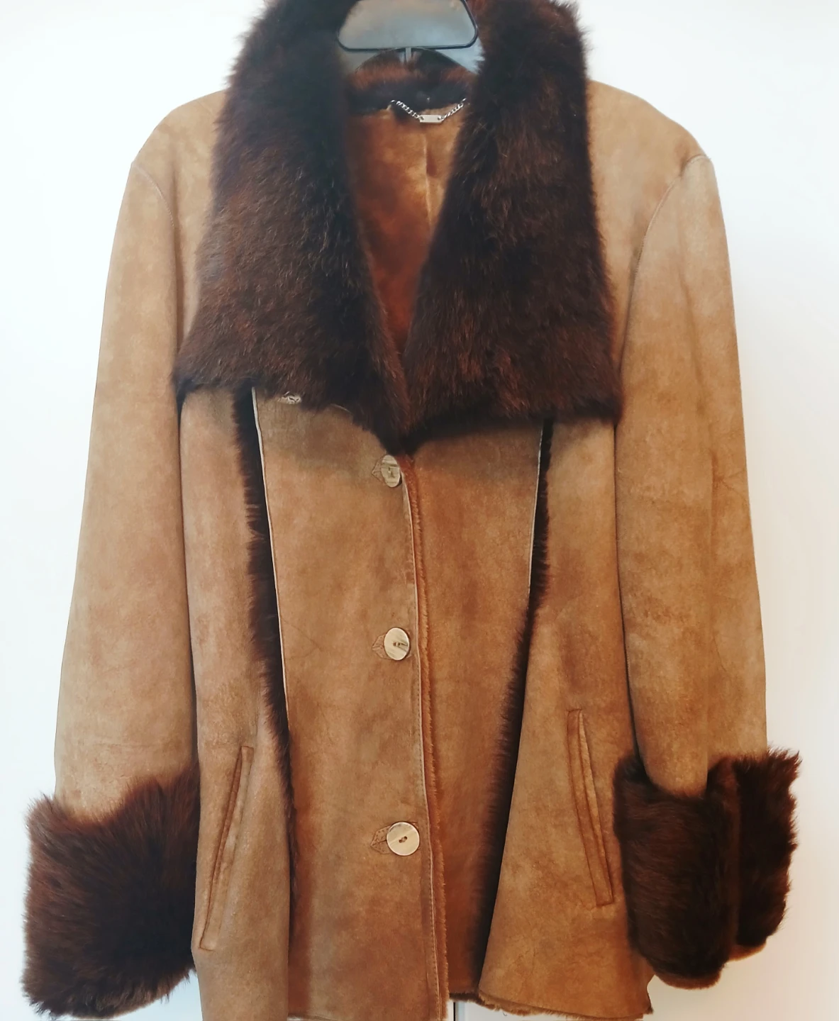 Suede Coat with Natural Fur Trim - photo 2
