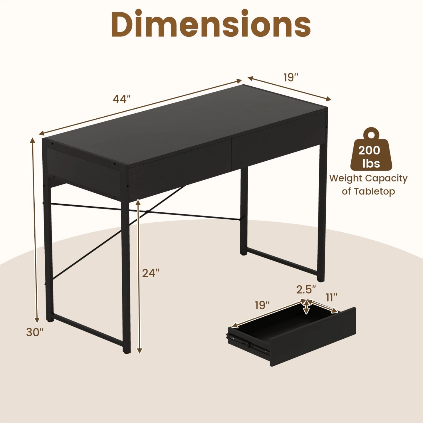 Modern Minimalist 44" Black Computer Desk - BRAND NEW - photo 2