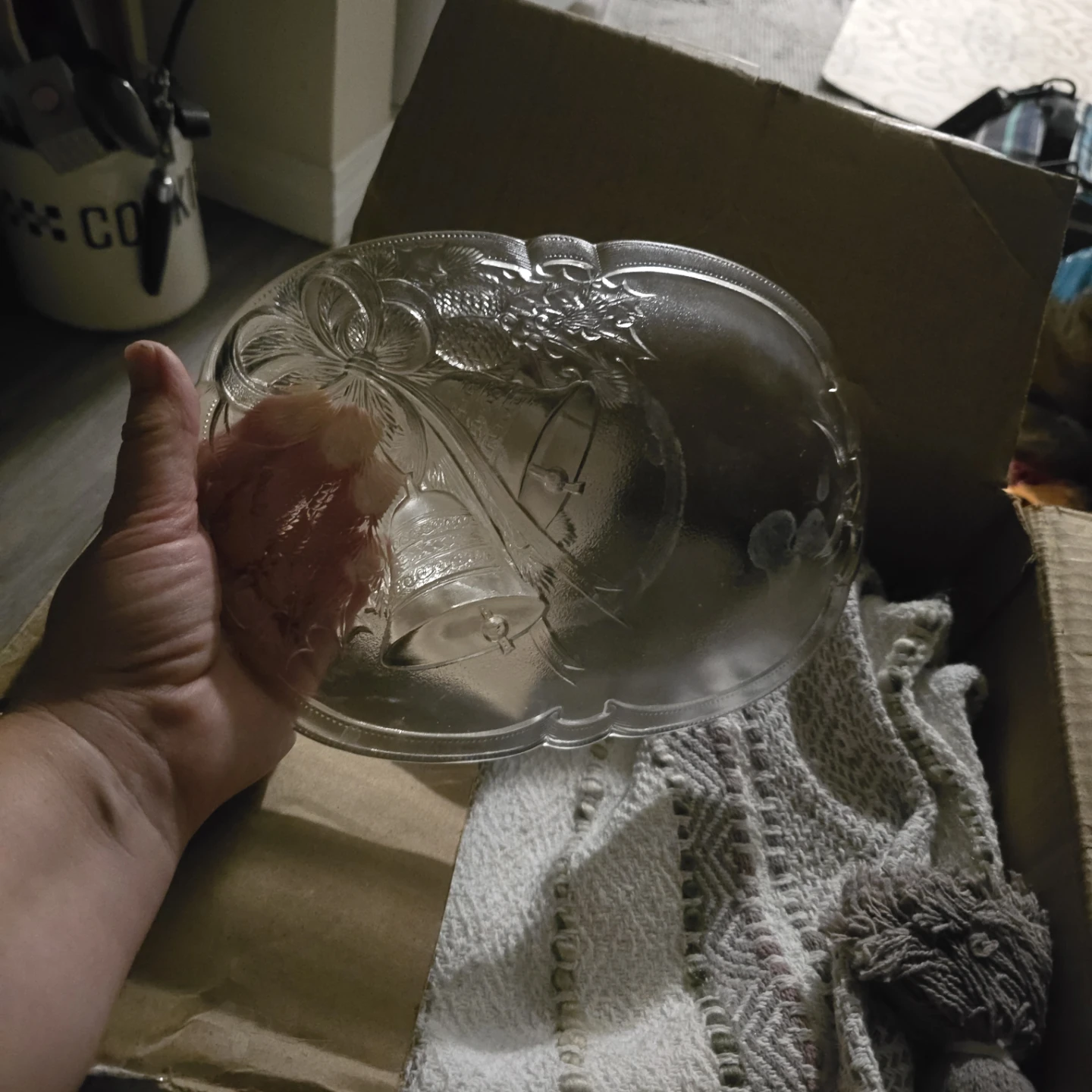 Vintage Clear Glass Christmas Bell Serving Platter