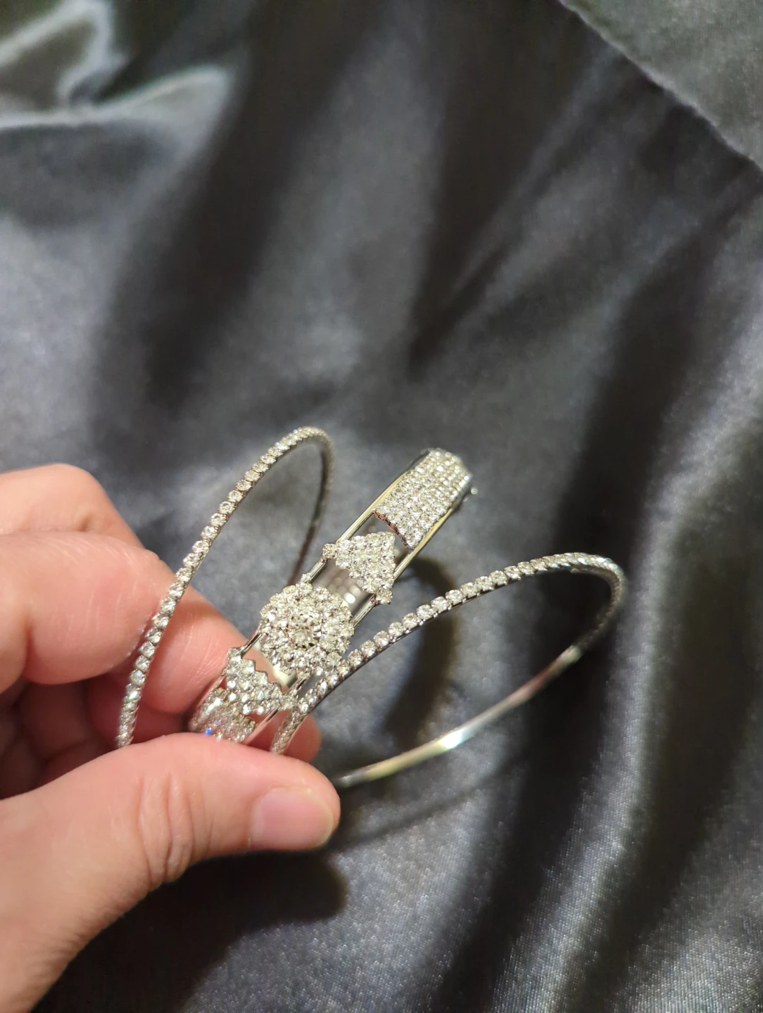 Crystal Embellished Silver-Tone Bangle - photo 3