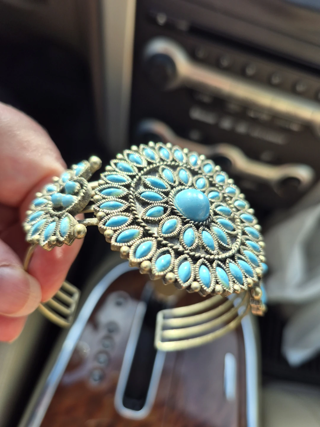 Turquoise-style floral statement bracelet
