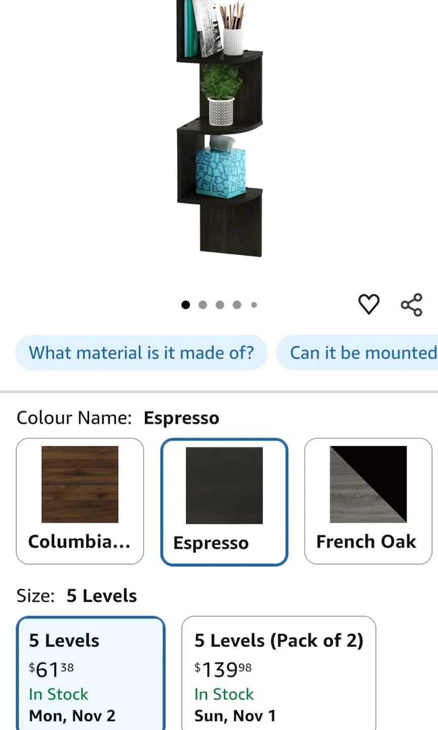 5-Level Espresso Corner Wall Shelf