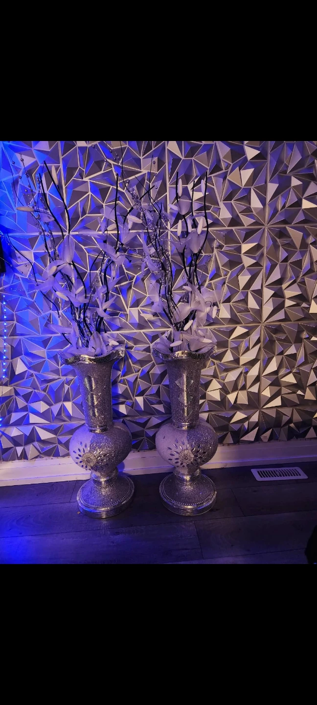 Set of Two Decorative Silver Glitter Vases