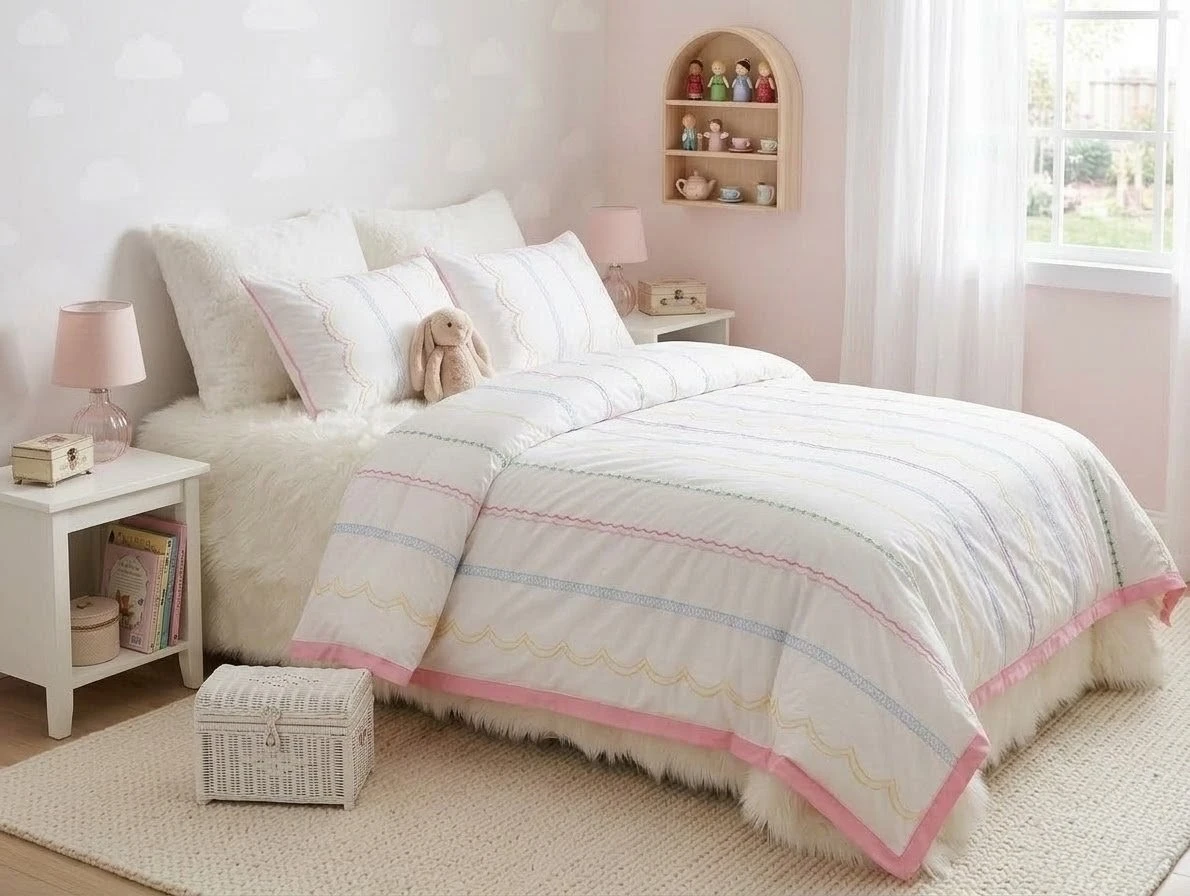 Pottery Barn Kids ribbon ric rac duvet cover