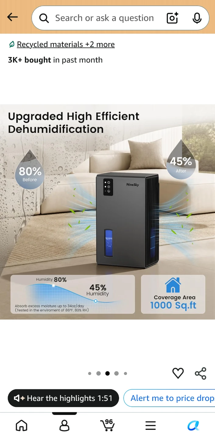 NineSky Home Dehumidifier 95oz Tank - photo 2