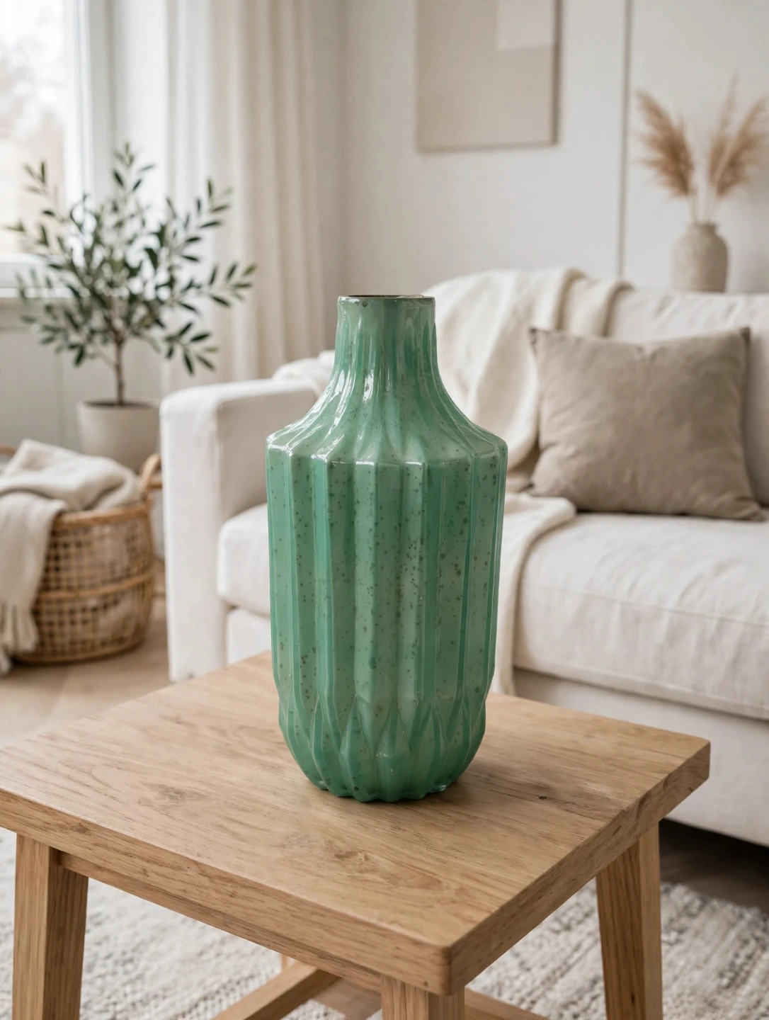 Green Faceted Ceramic Vase
