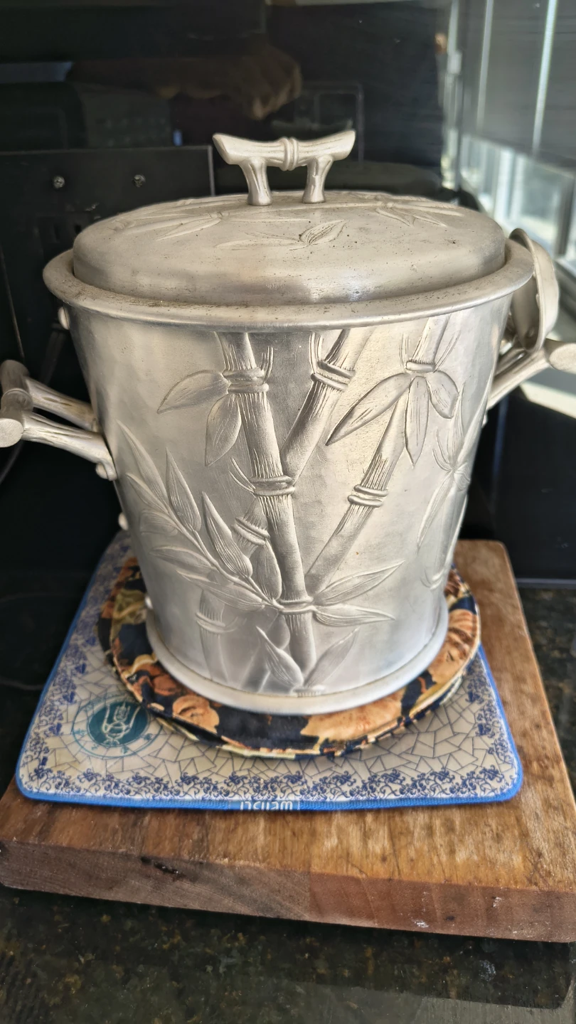 Vintage Hammered Aluminum Tray and Ice Bucket Set