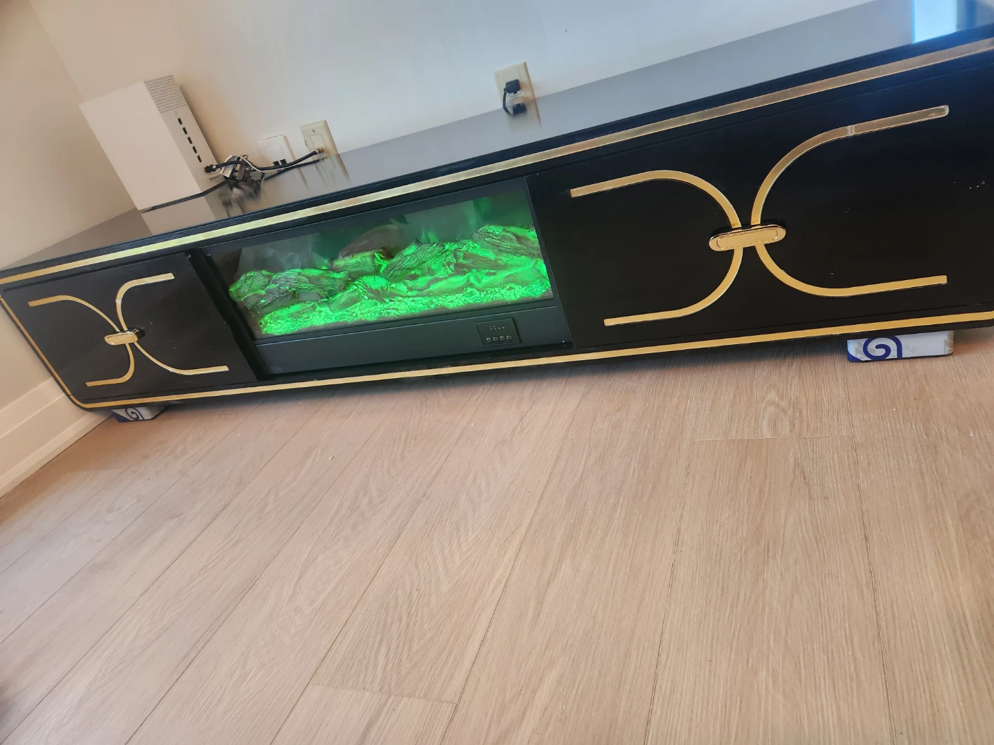 Black and Gold Electric Fireplace Media Console - photo 2