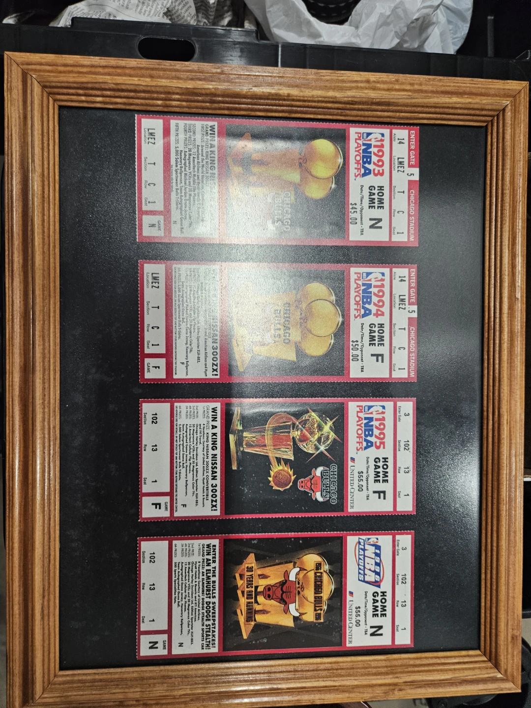 Framed 1993-1996 Chicago Bulls Playoff Ticket Set
