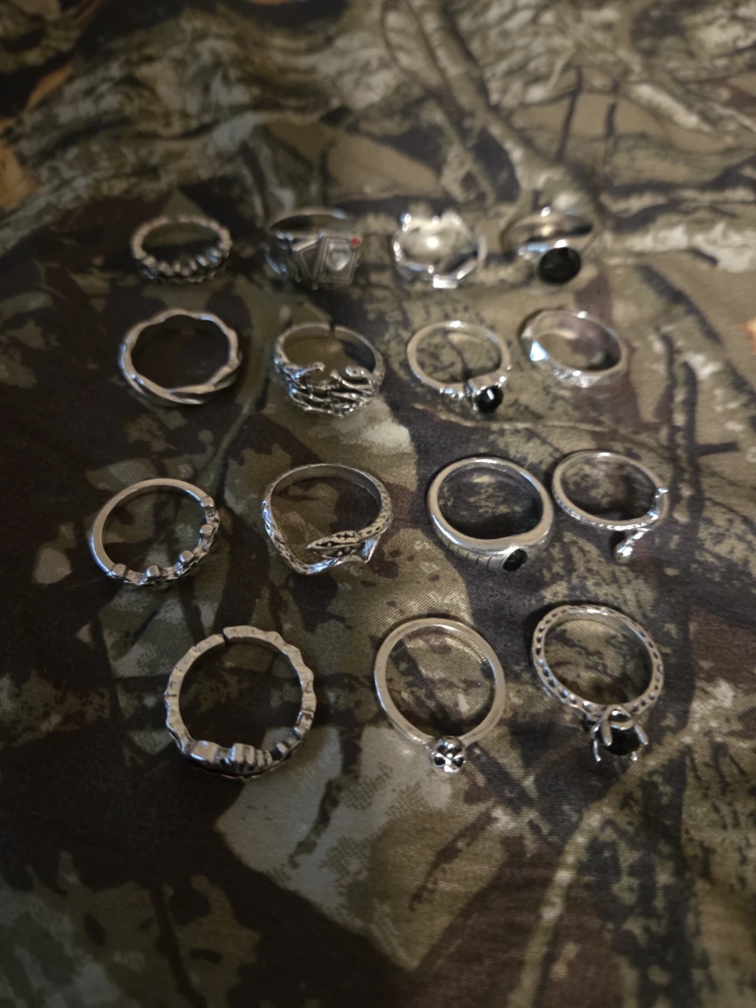 15-Piece Vintage Silver Goth Ring Set