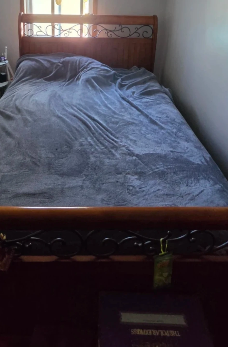Queen Size Wooden Bed Frame with Metal Accents