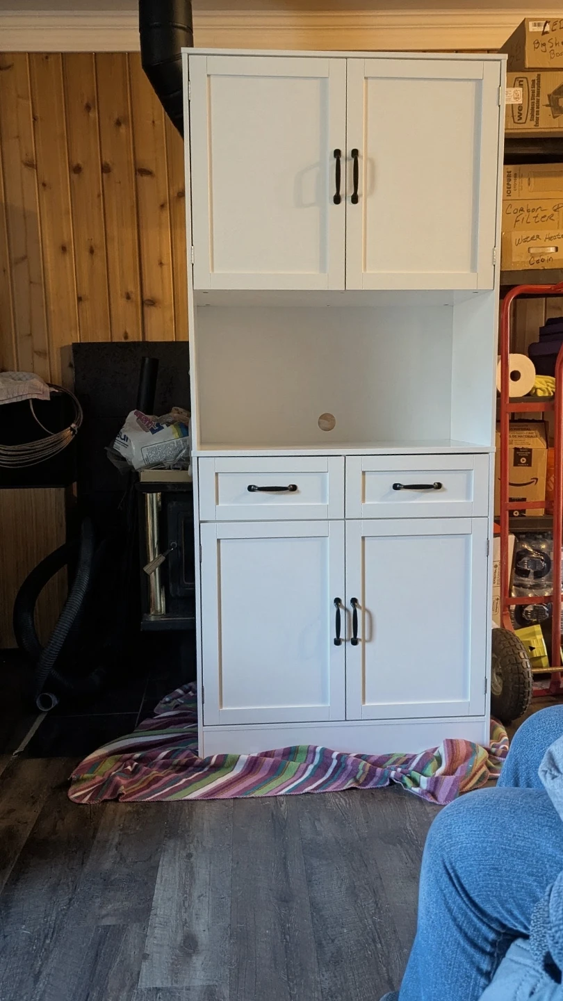 White Storage Cabinet with Shelves and Drawers