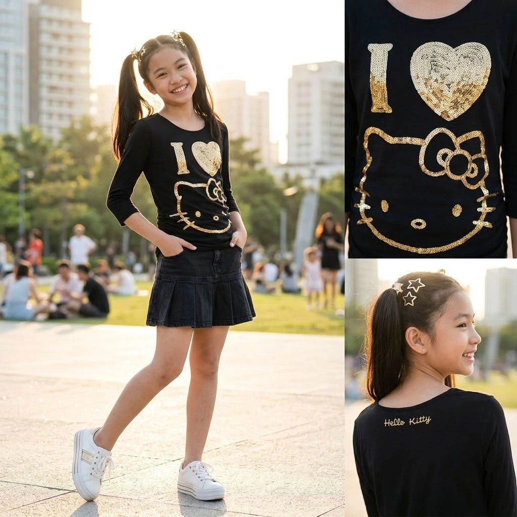 H&M x Hello Kitty Gold Sequin Long Top / T-shirt (Size XS-S ) - photo 5