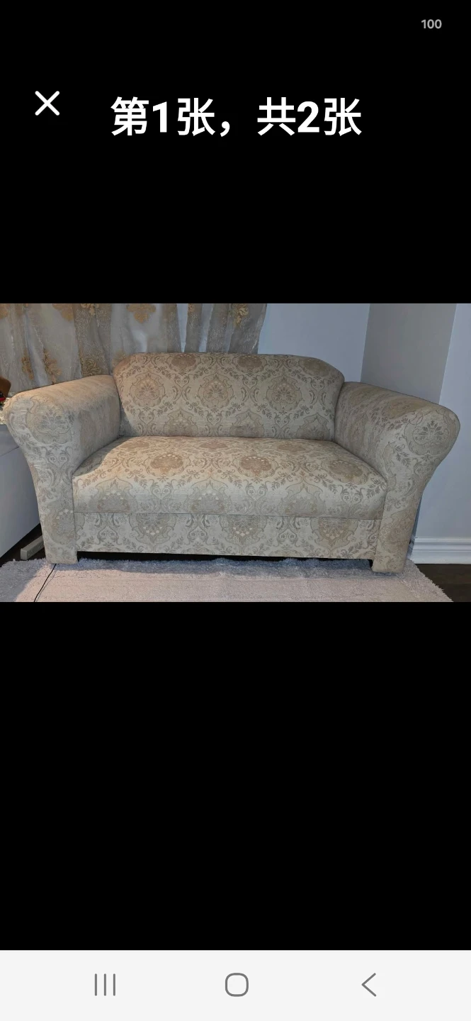 Beige Damask Pattern Sofa and Armchair Set - photo 3