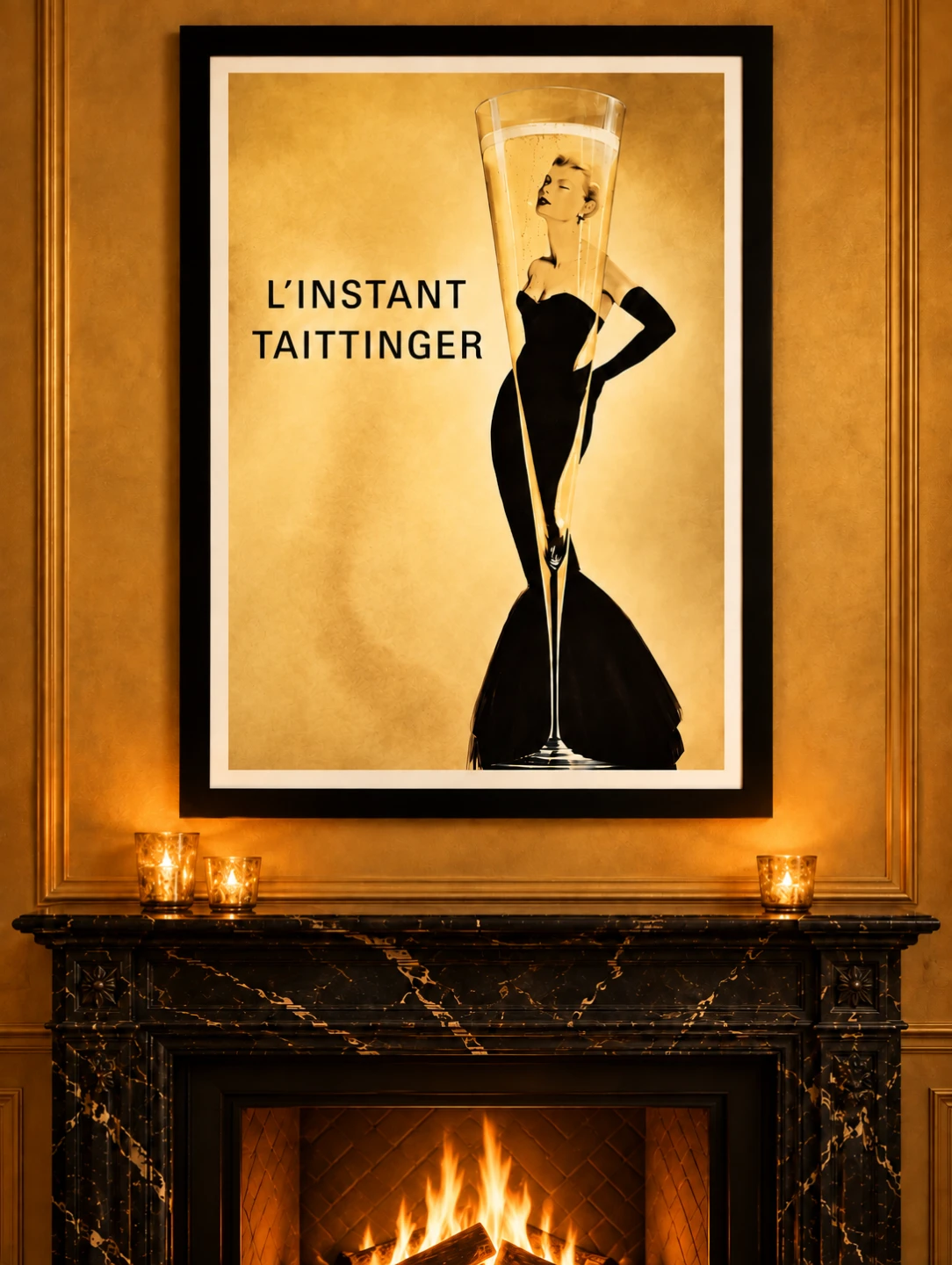 Vintage Large  Framed L'Instant Taittinger Champagne