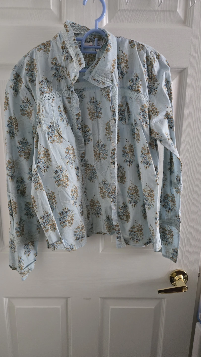 Light blue floral long sleeve button-up shirt