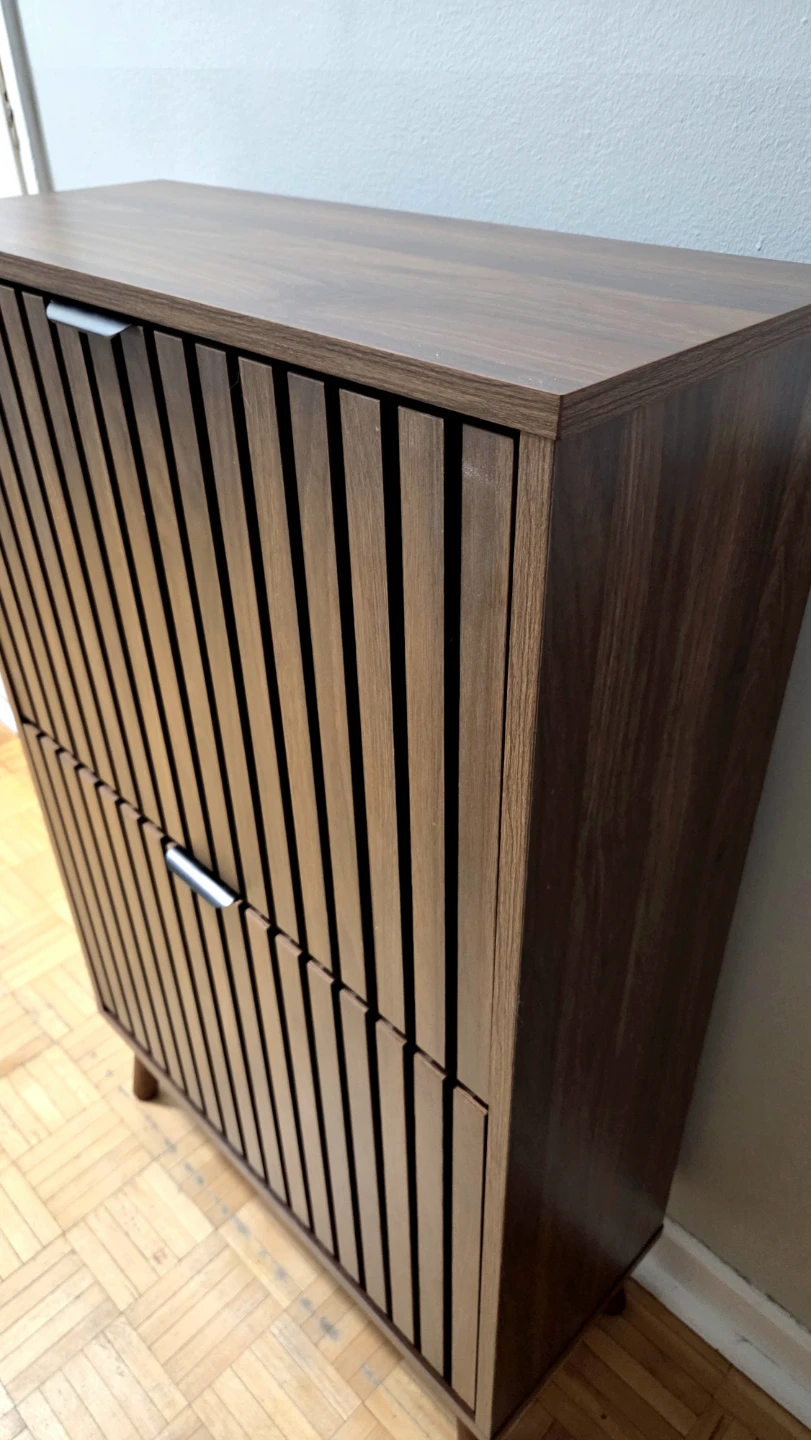 Walnut Shoe Storage Cabinet Storage with 2 Flip Drawers *new - photo 4